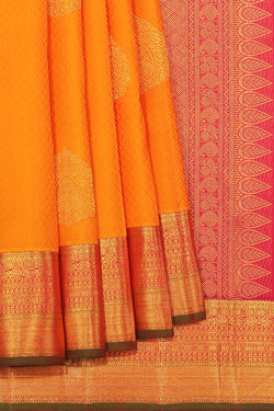 Collection of Arani-Silk Mustard Saree in a gallery layout