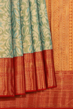 Collection of Kanchipuram Silk Sea-Green Saree in a gallery layout