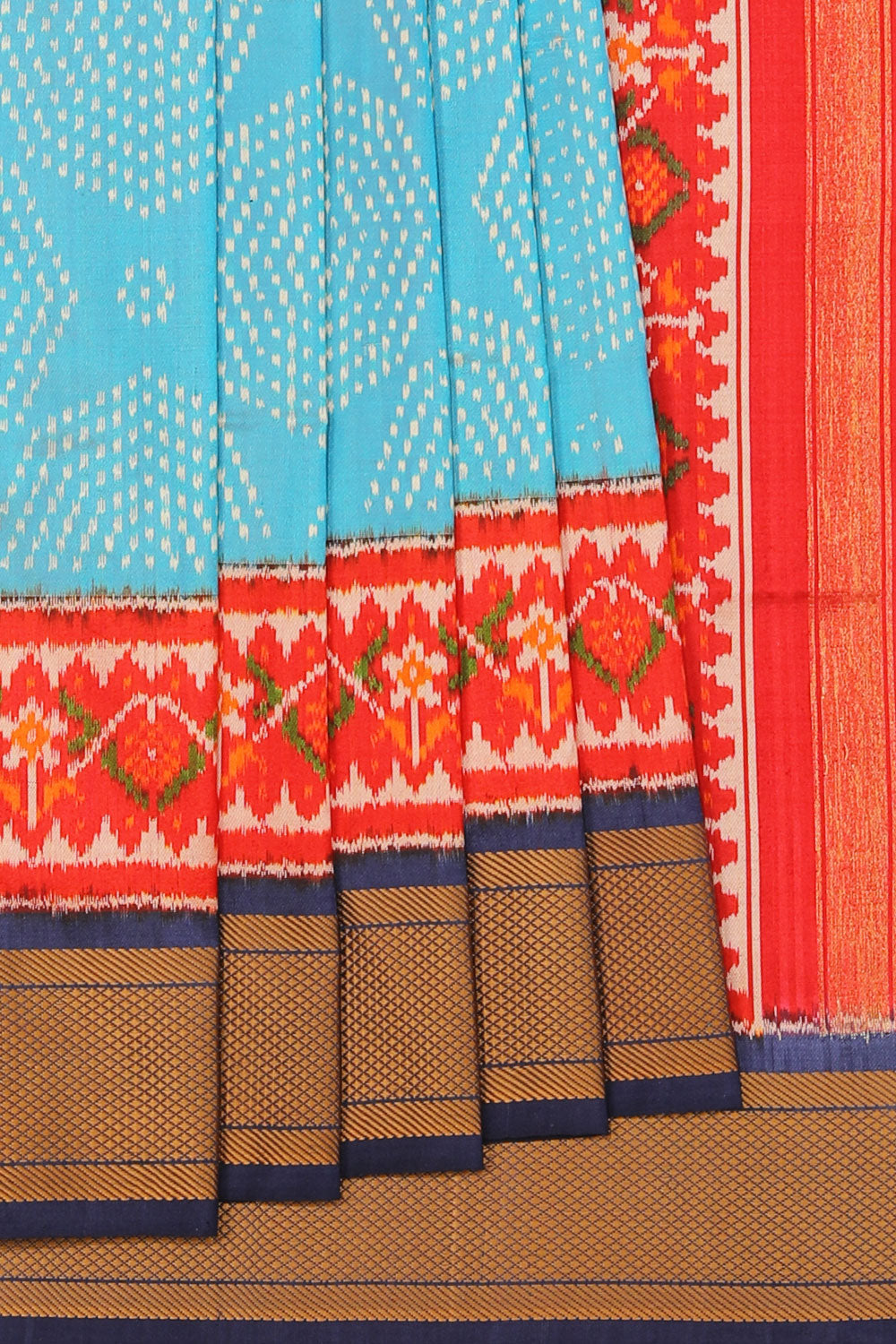 Collection of Pochampally Ikat Silk Sky Blue Saree in a gallery layout