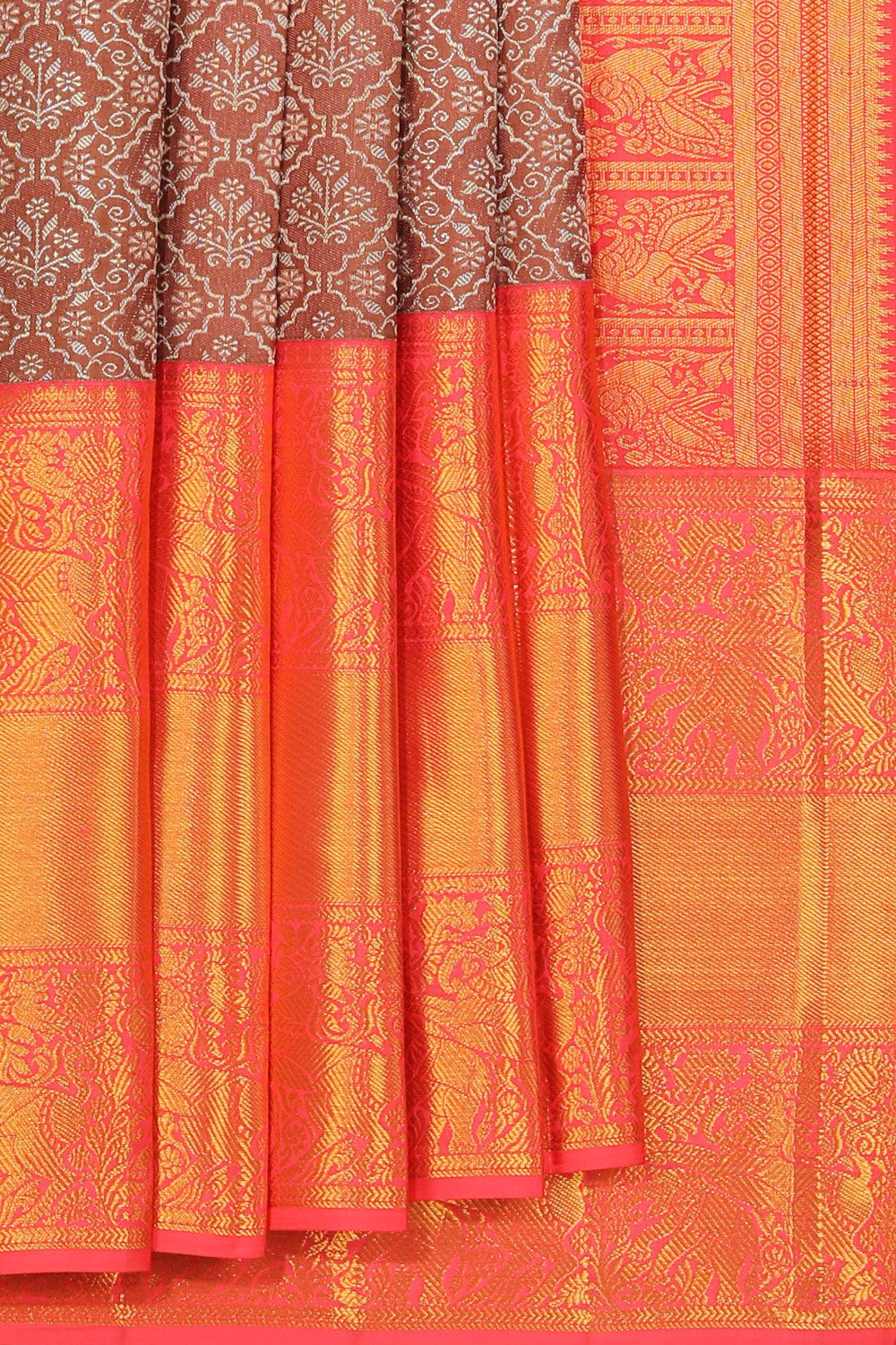 Collection of Kanchipattu Brocade Brown Saree in a gallery layout