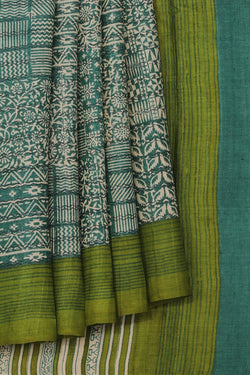 Collection of Tussar-Silk Printed Teal-Green Saree in a gallery layout