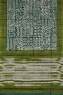 Collection of Tussar-Silk Printed Teal-Green Saree in a gallery layout