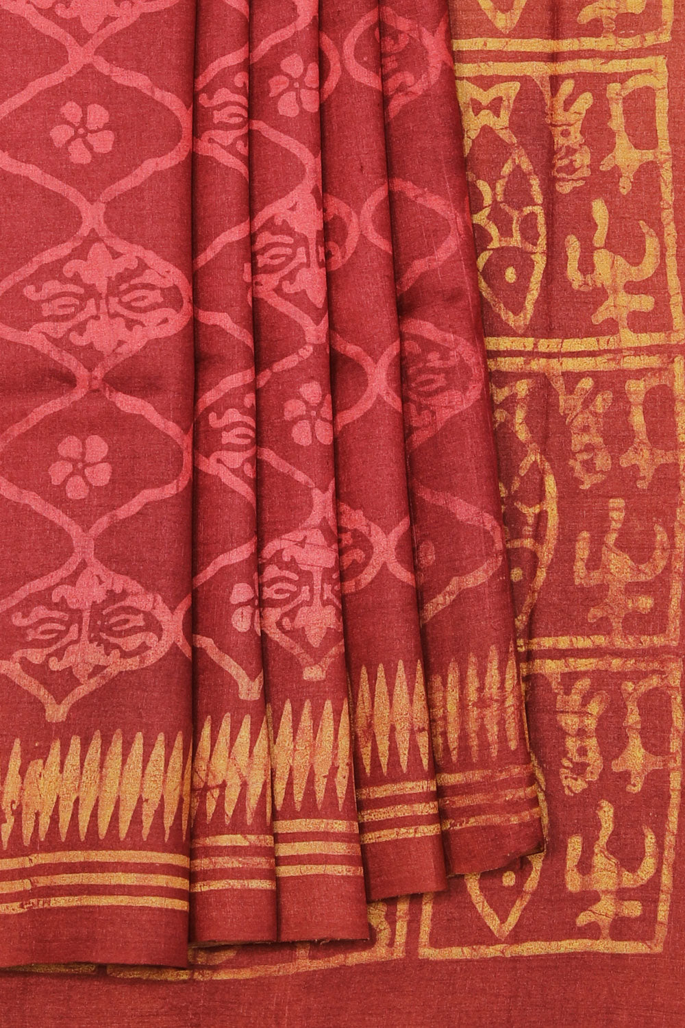 Collection of Tussar-Silk Printed Maroon Saree in a gallery layout