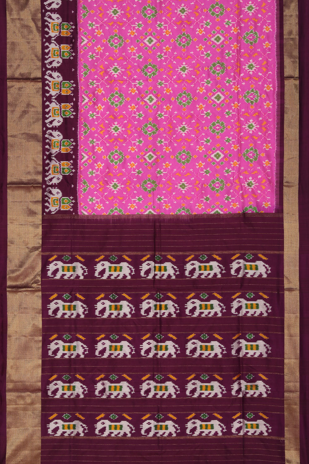 Pochampally Ikat Silk Lotus-Pink Saree