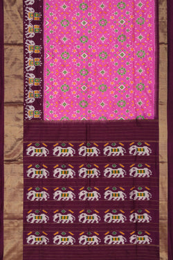 Image of Pochampally Ikat Silk Lotus-Pink Saree