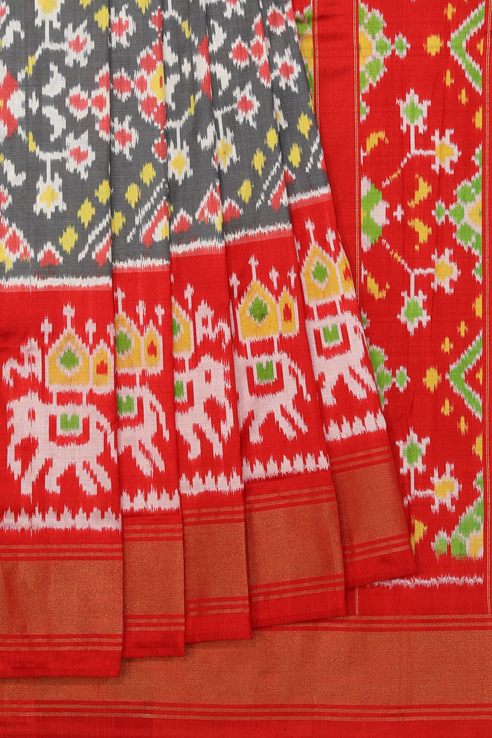 Collection of Pochampally Ikat Silk Grey Saree in a gallery layout