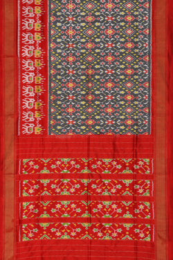 Collection of Pochampally Ikat Silk Grey Saree in a gallery layout