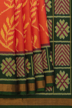 Collection of Rajkot Patola Silk Coral-Peach Saree in a gallery layout