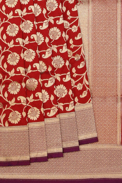 Image of Banarasi Silk Brocade Red Saree