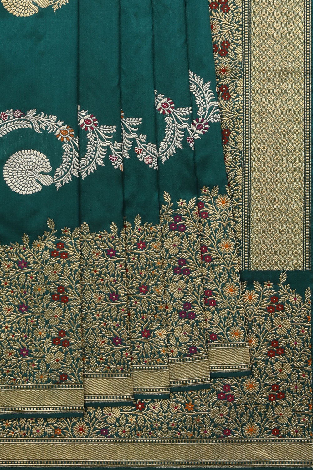 Collection of Banarasi Silk Brocade Teal Green Saree in a gallery layout