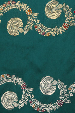 Collection of Banarasi Silk Brocade Teal Green Saree in a gallery layout