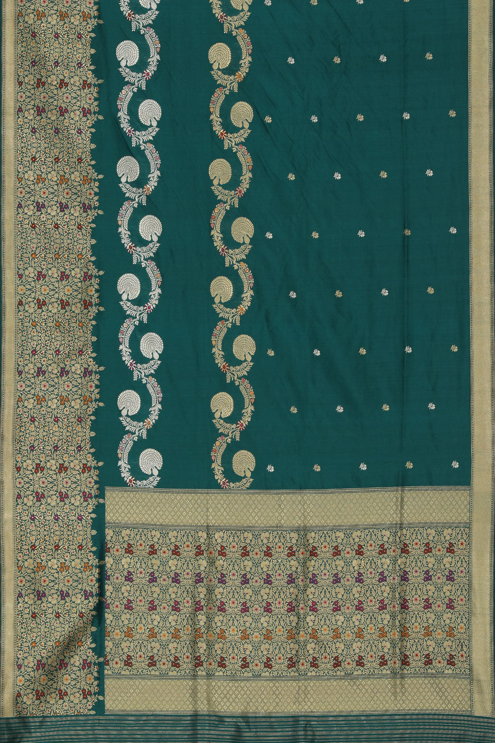 Collection of Banarasi Silk Brocade Teal Green Saree in a gallery layout