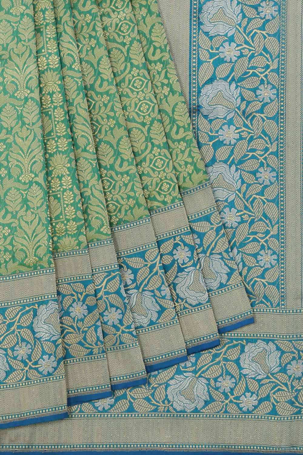 Collection of Banarasi Silk Brocade Green Saree in a gallery layout