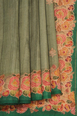 Collection of Tussar Silk Green Saree in a gallery layout