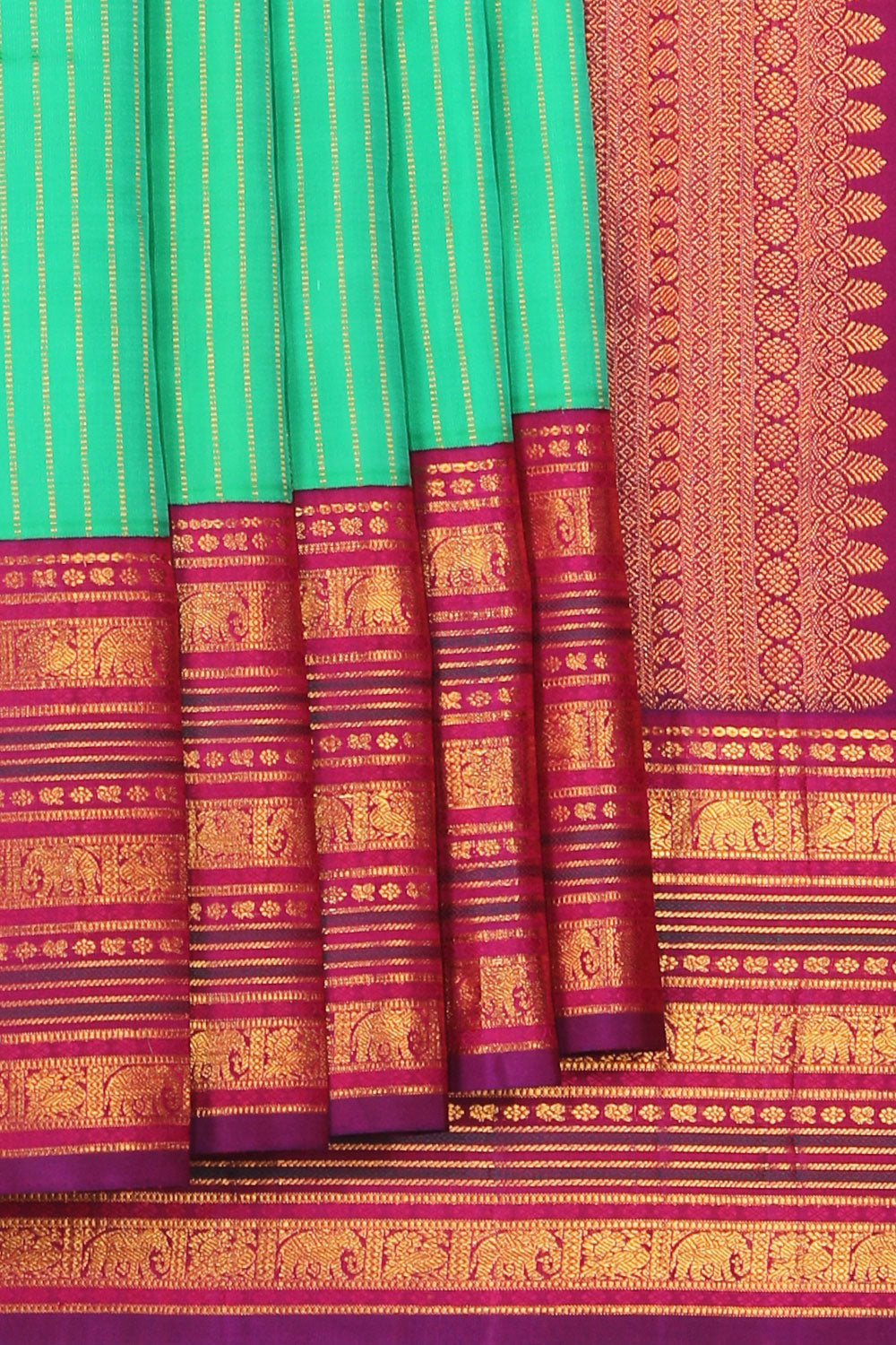 Collection of Arani Silk Green Saree in a gallery layout