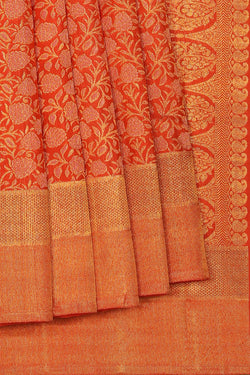 Collection of Kanchipuram Silk Brocade Coral Pink Saree in a gallery layout