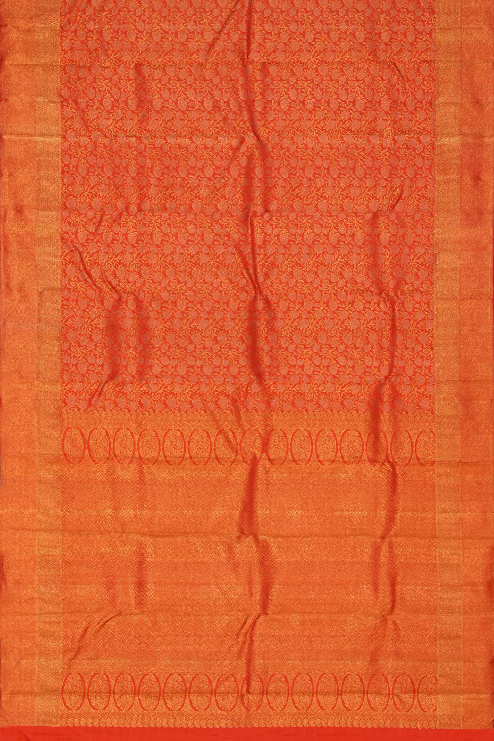 Image of Kanchipuram Silk Brocade Coral Pink Saree