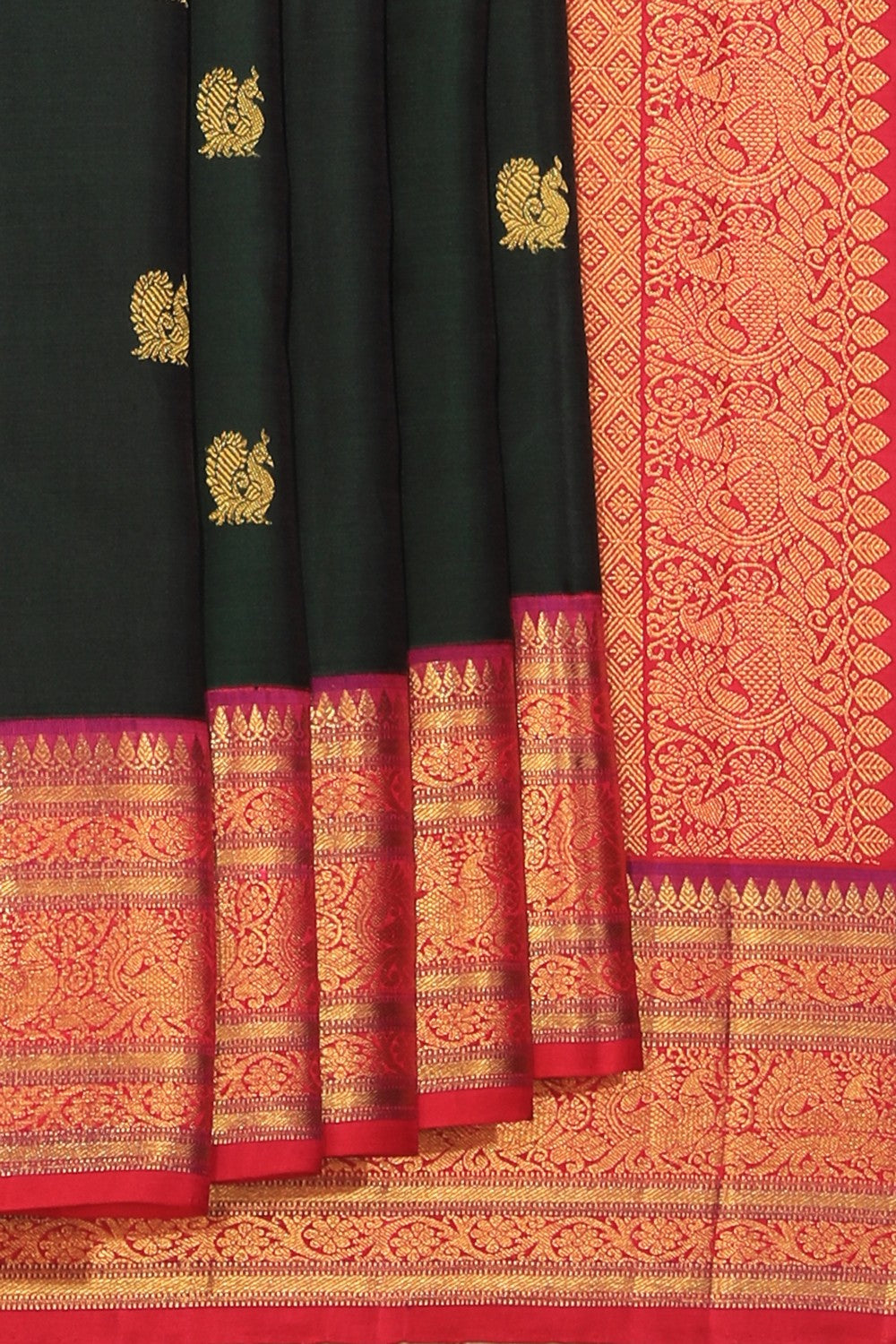 Collection of Arani Silk Bottle Green Saree in a gallery layout