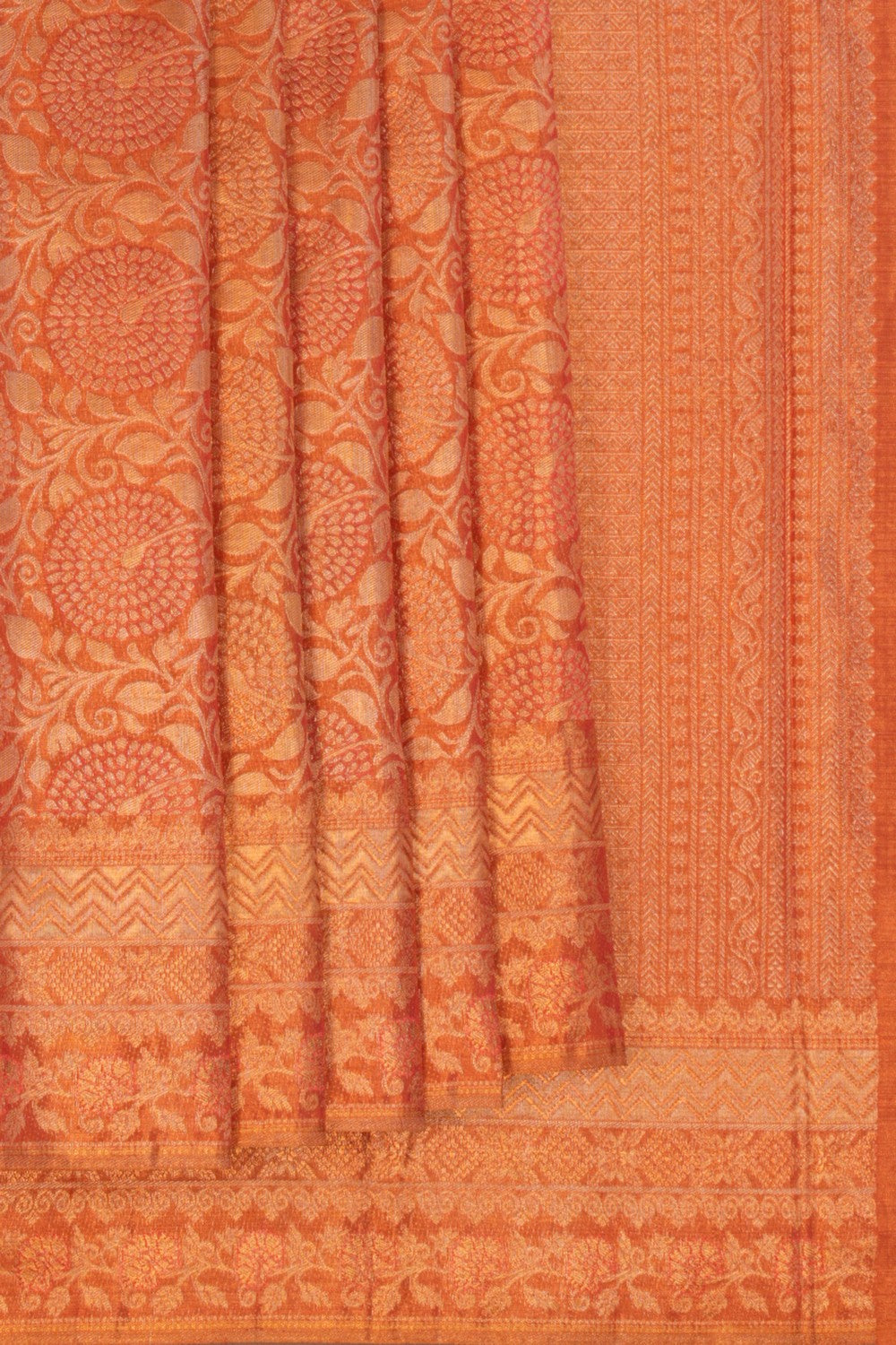 Image of Gold Peach Brocade Kanchivaram Silk Saree