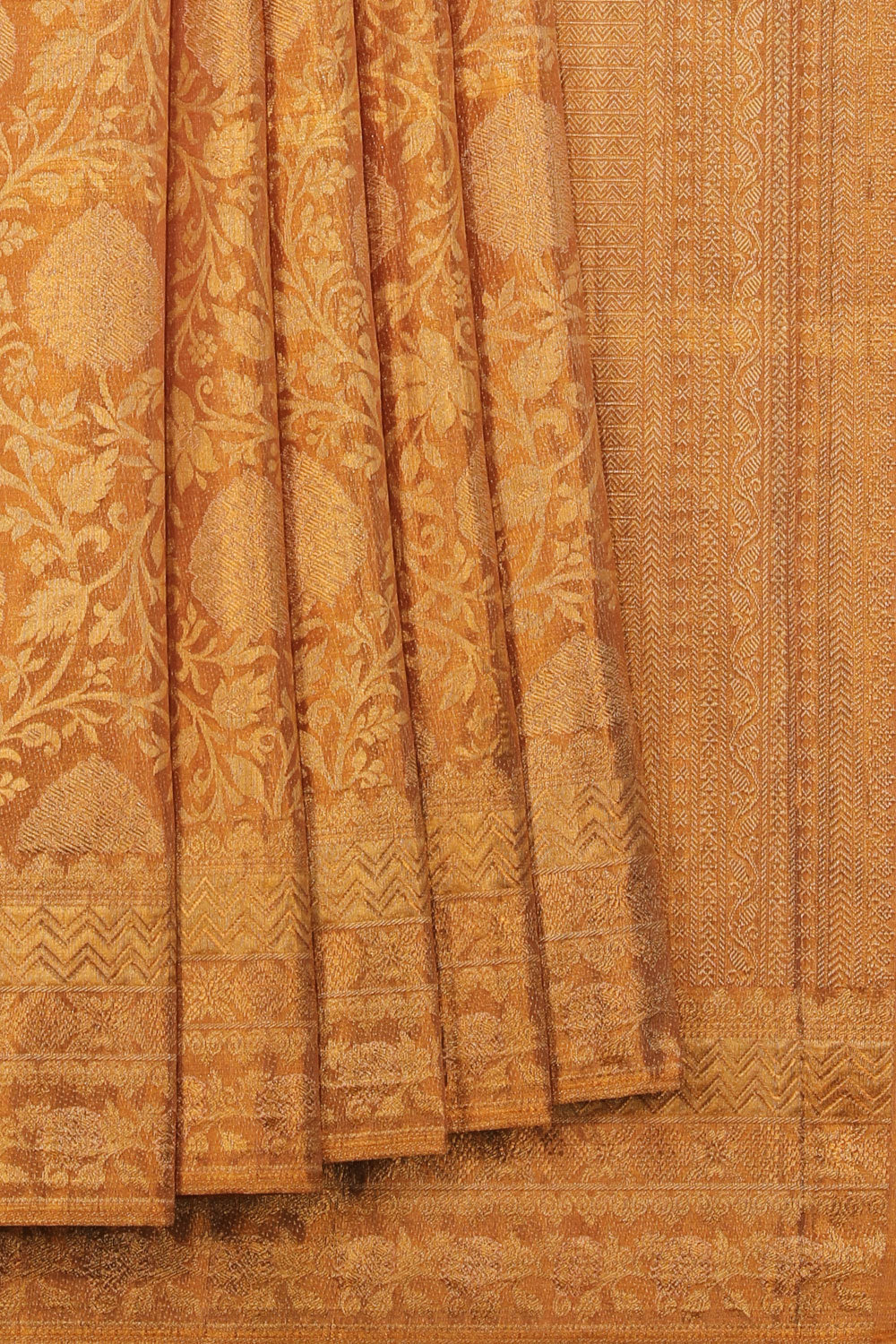 Collection of Kanchipuram Silk Tissue Brocade Gold Saree in a gallery layout