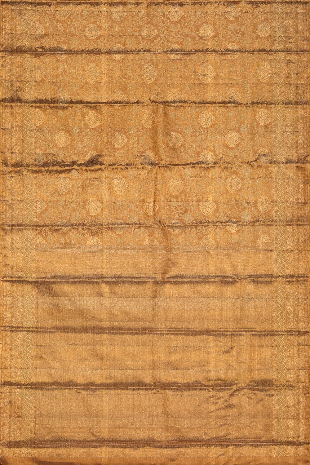 Collection of Kanchipuram Silk Tissue Brocade Gold Saree in a gallery layout