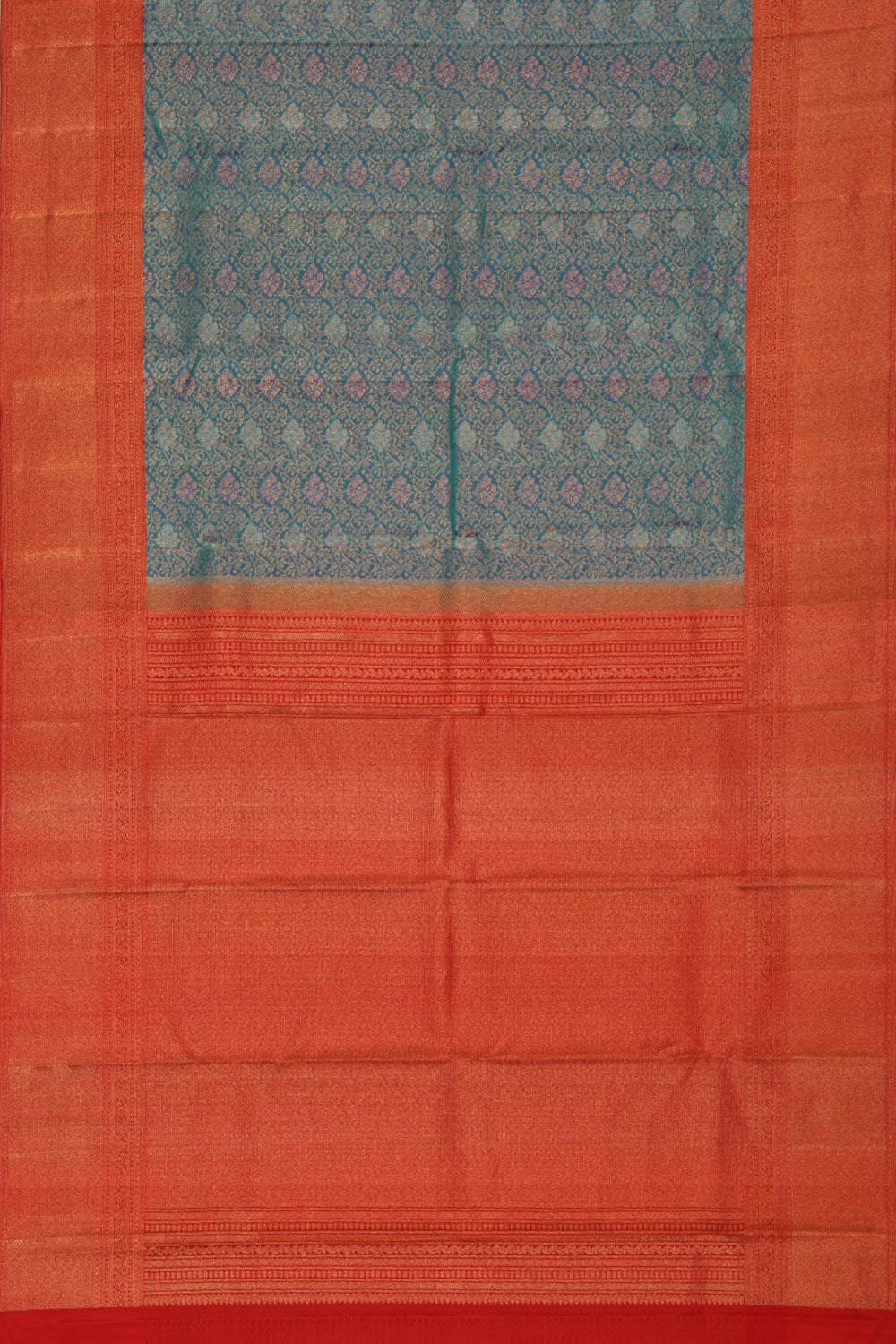 Collection of Kanchipuram Silk Peacock Blue Saree in a gallery layout