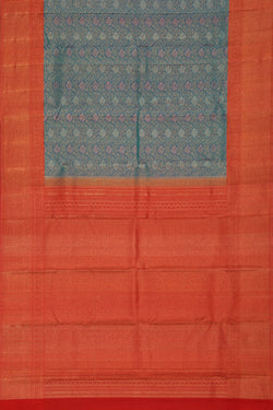 Collection of Kanchipuram Silk Peacock Blue Saree in a gallery layout