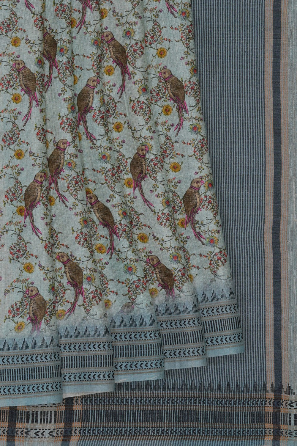 Image of Sea Blue Pashmina Tussar Silk Saree