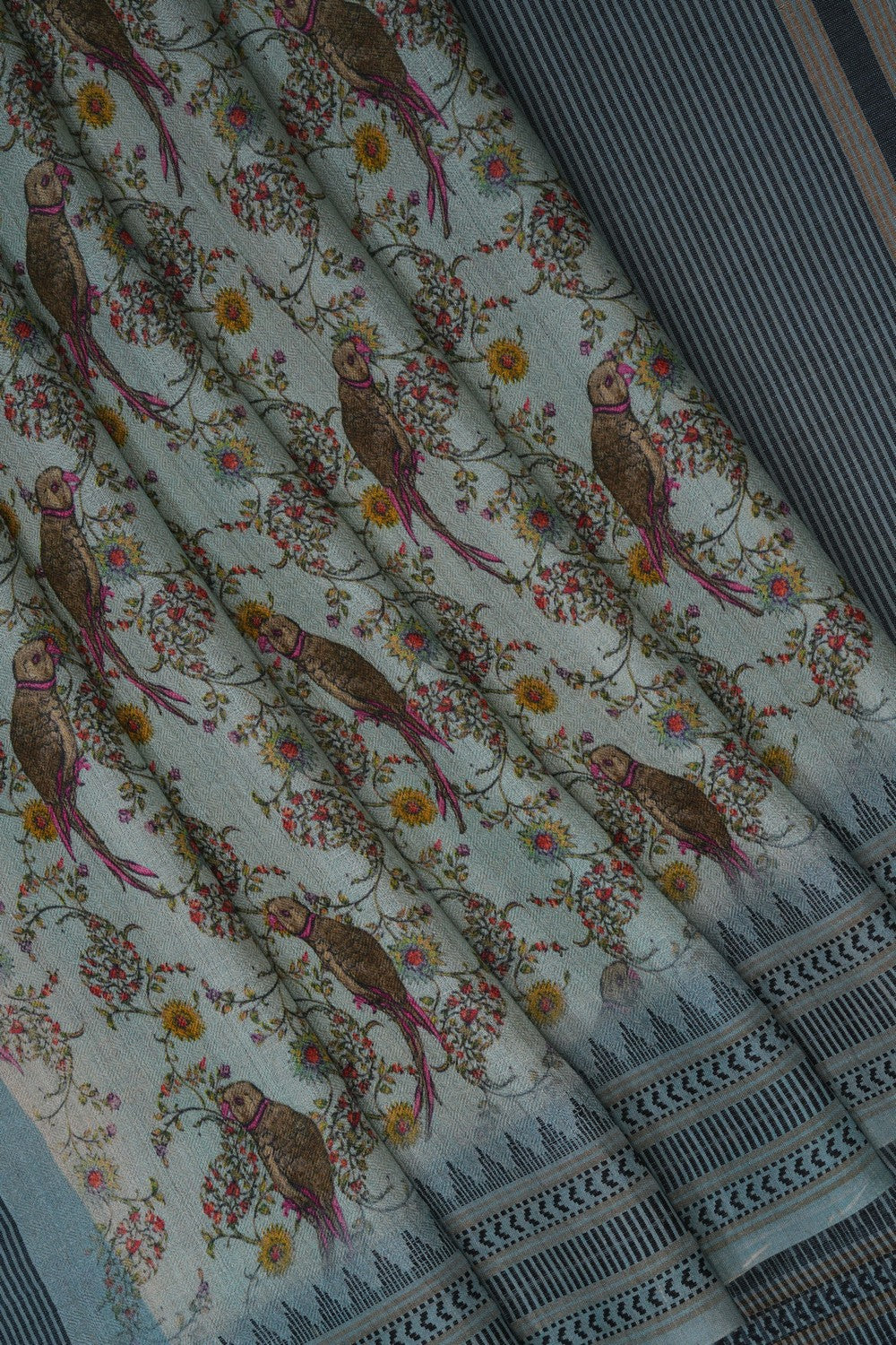 Image of Sea Blue Pashmina Tussar Silk Saree