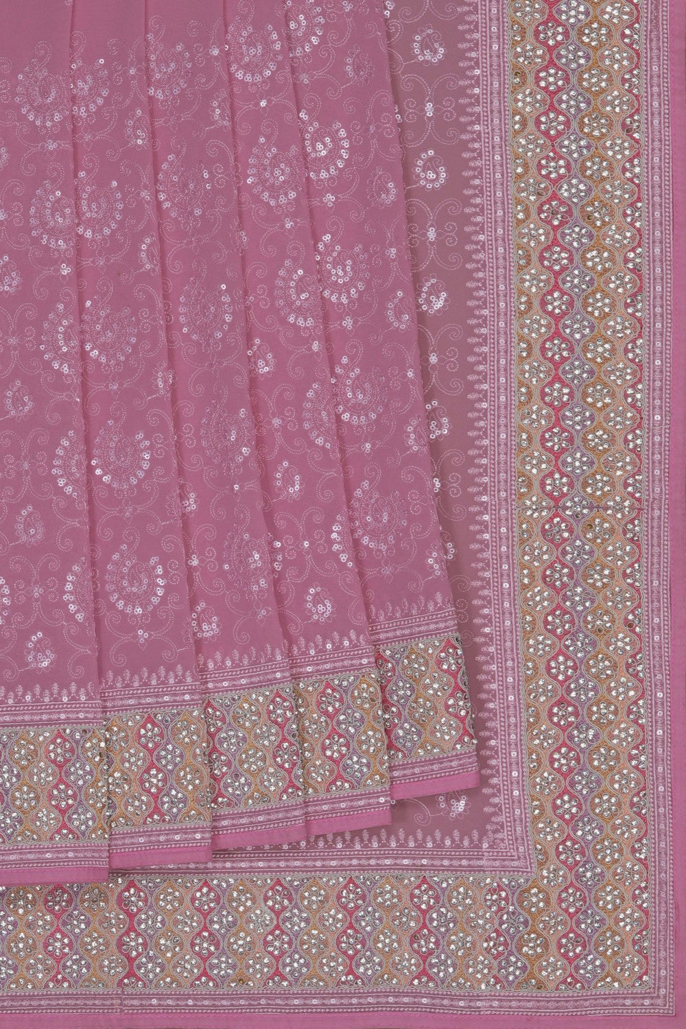 Image of Pink Georgette Embroidered Saree
