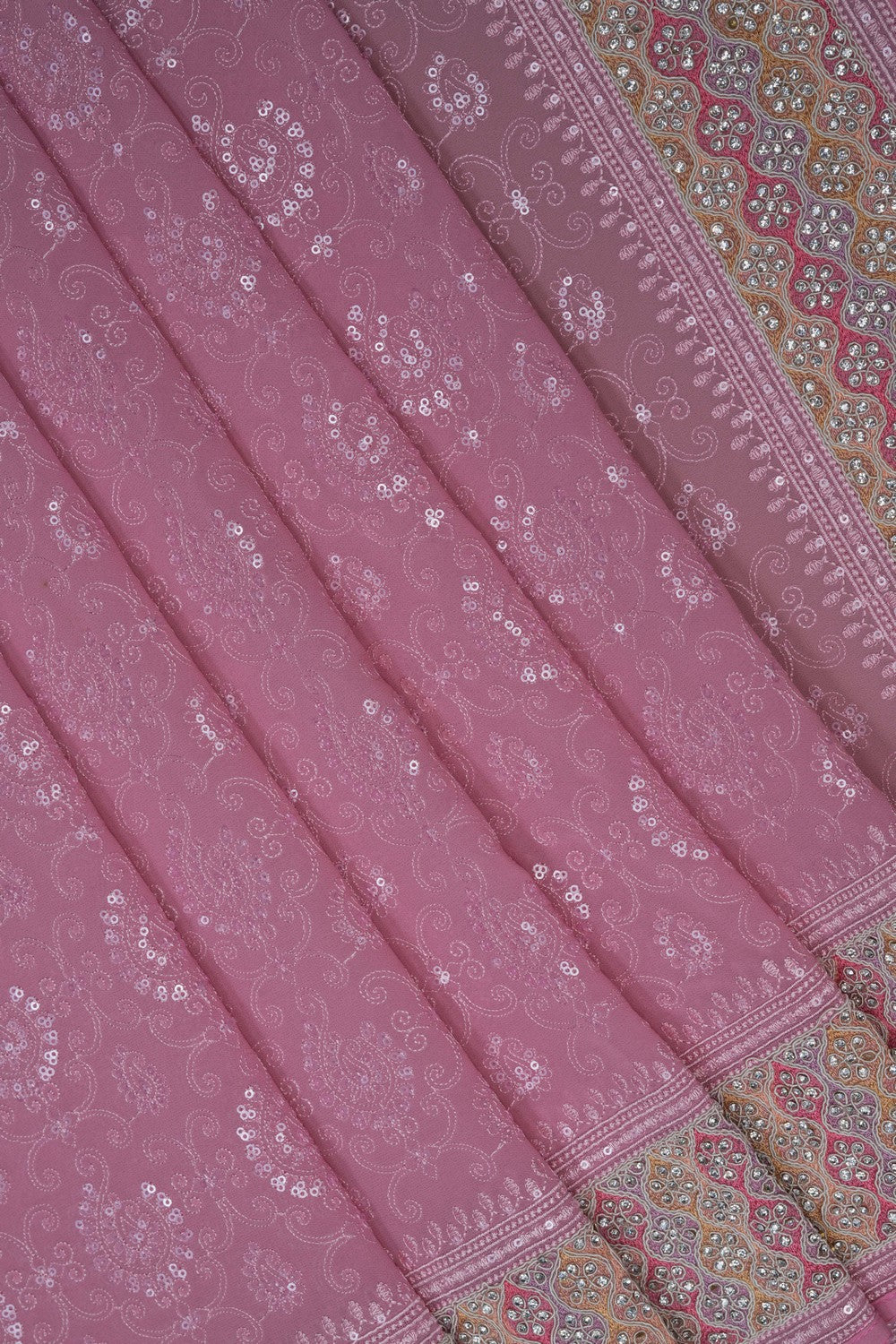 Image of Pink Georgette Embroidered Saree