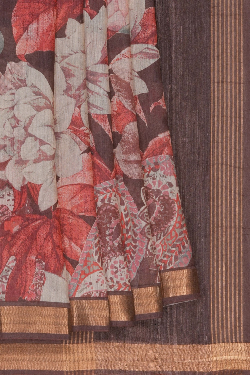 Image of Floral Printed Desi Tussar Silk Saree