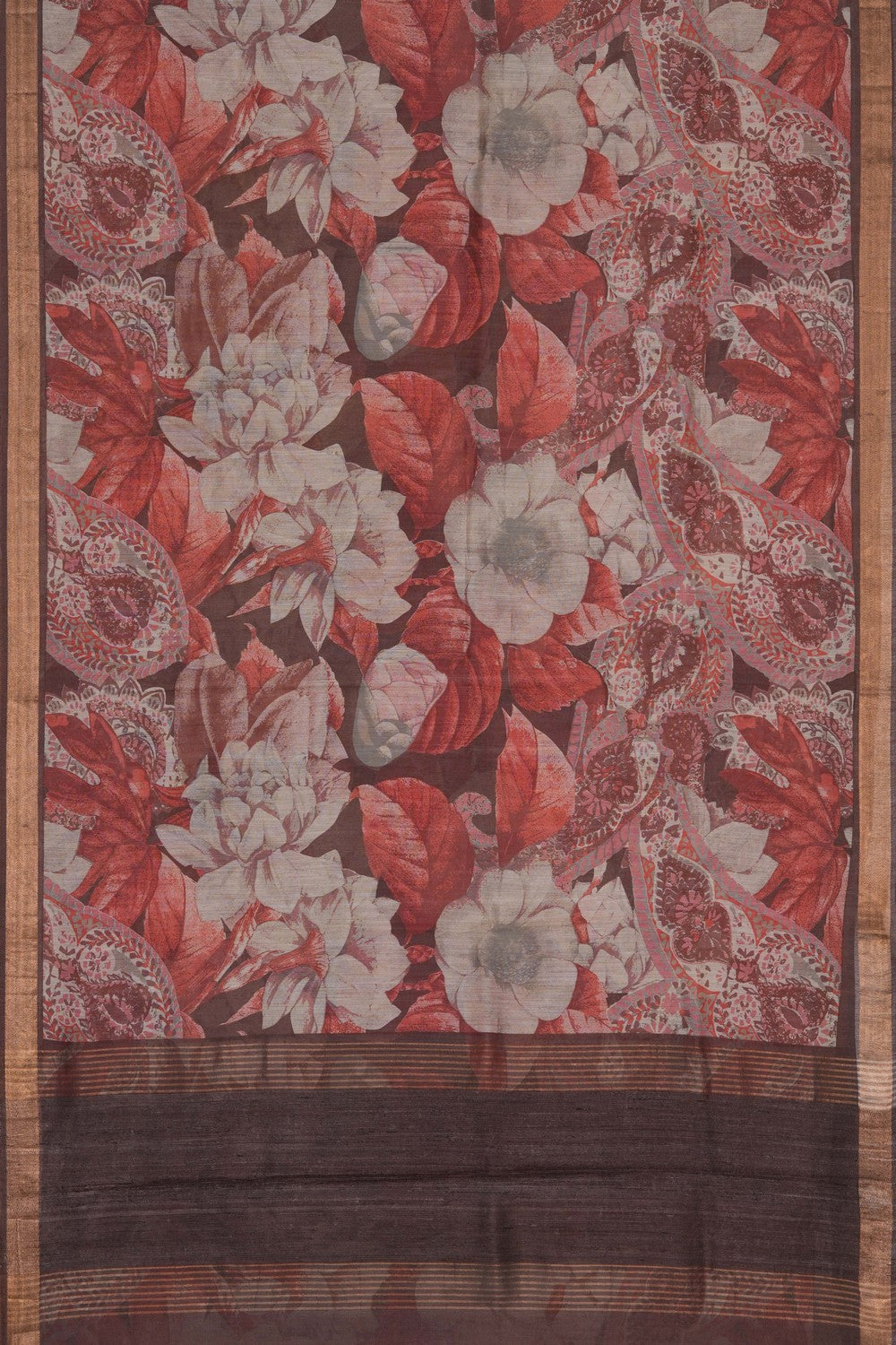 Image of Floral Printed Desi Tussar Silk Saree
