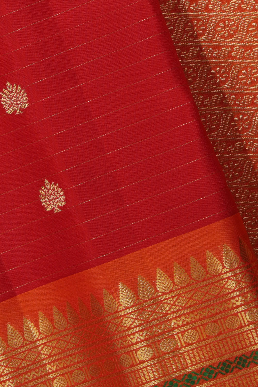 Gadwal Coral Red Saree