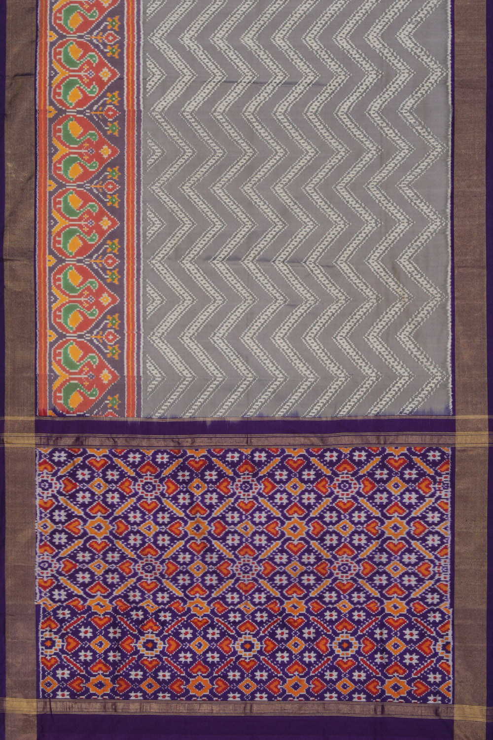 Image of Pochampally Ikat Silk Grey Saree