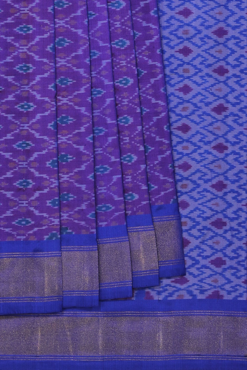 Collection of Pochampally Ikat Twill Silk Violet Saree in a gallery layout