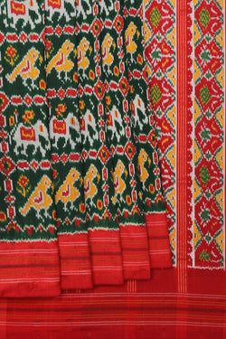 Collection of Pochampally Ikat Twill Silk Green Saree in a gallery layout