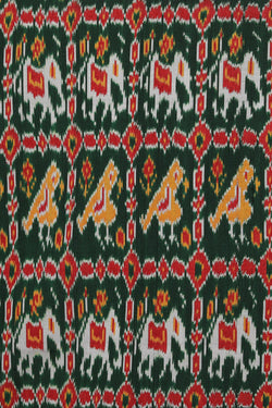 Collection of Pochampally Ikat Twill Silk Green Saree in a gallery layout