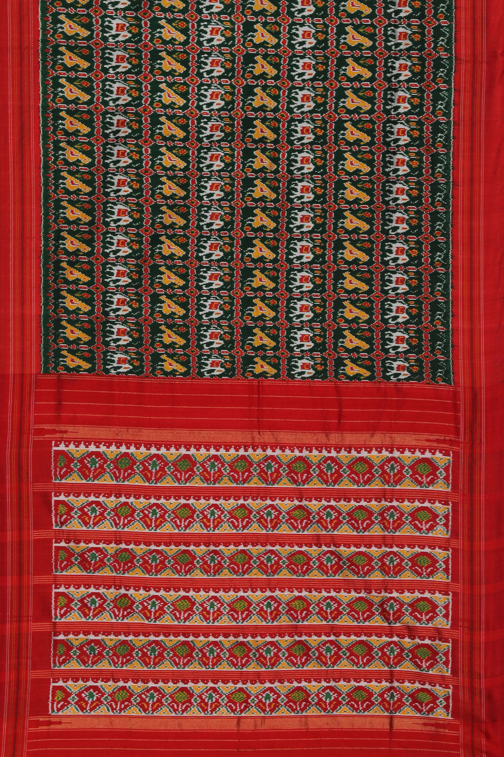 Collection of Pochampally Ikat Twill Silk Green Saree in a gallery layout