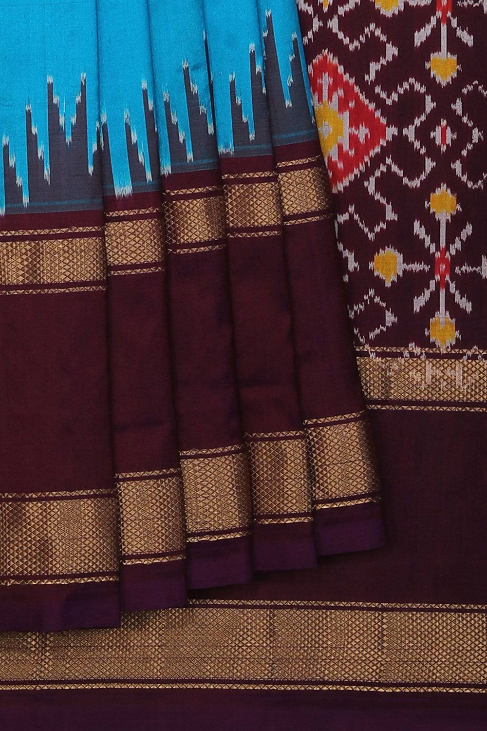 Collection of Pochampally Ikat Silk Blue Saree in a gallery layout