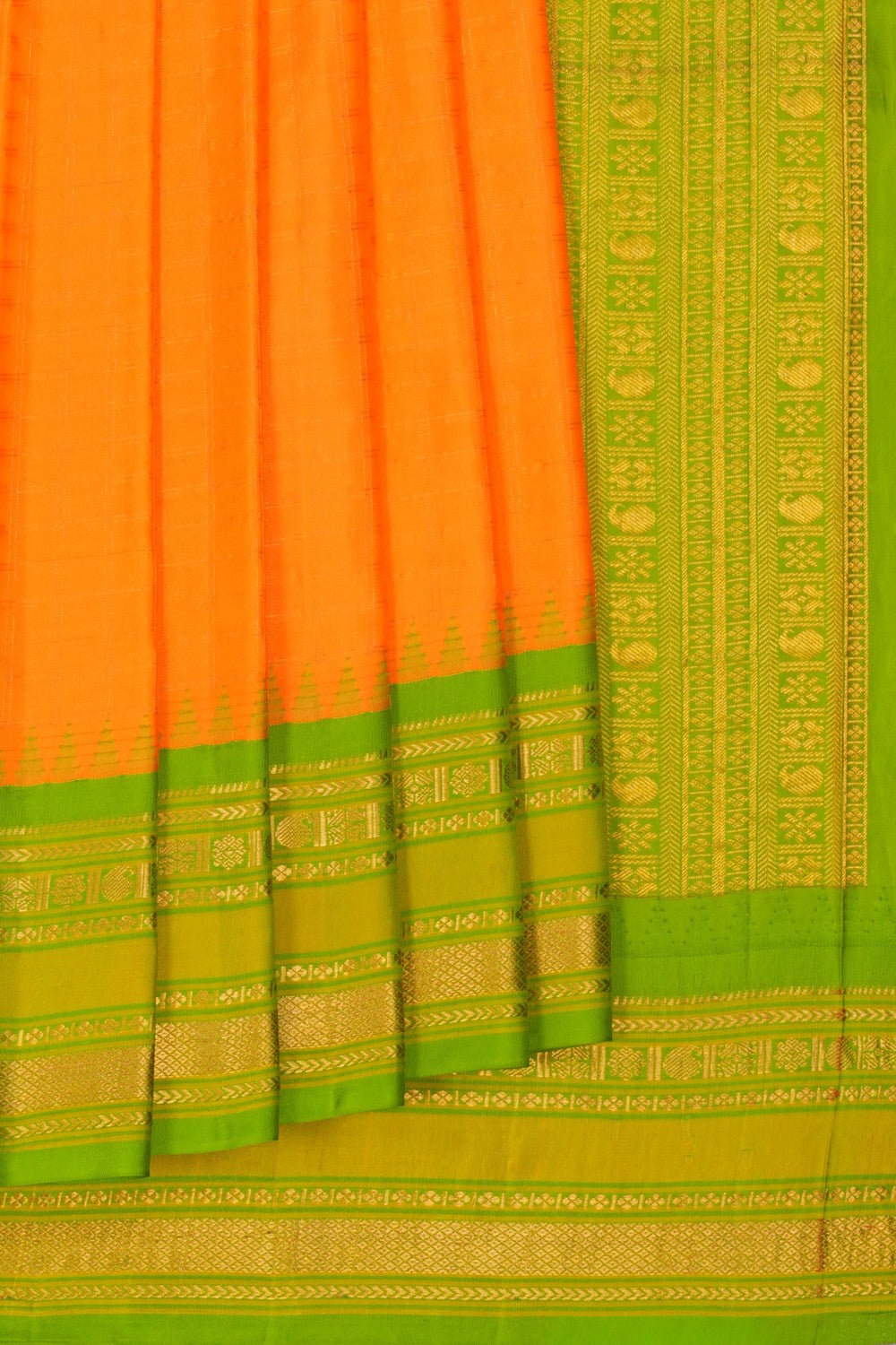 Image of Gadwal Silk Kattam Peach Saree
