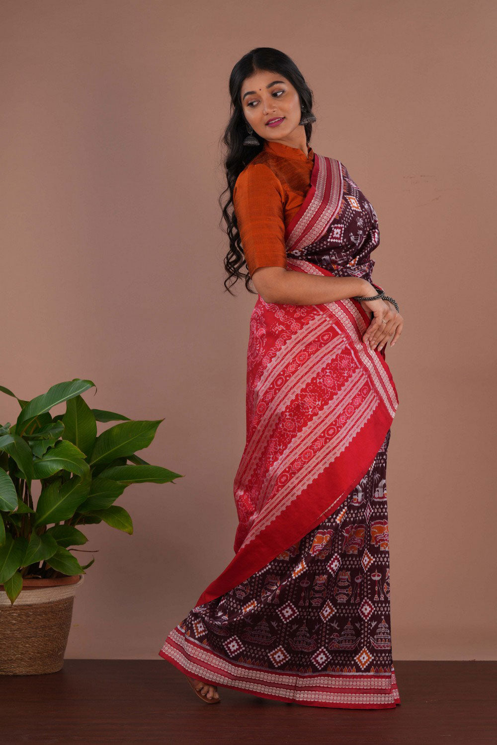 Image of Sambalpuri Silk Brown Saree