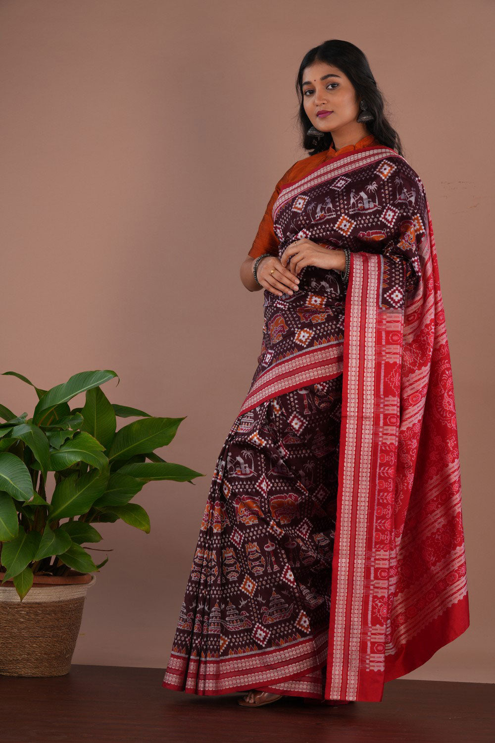 Image of Sambalpuri Silk Brown Saree