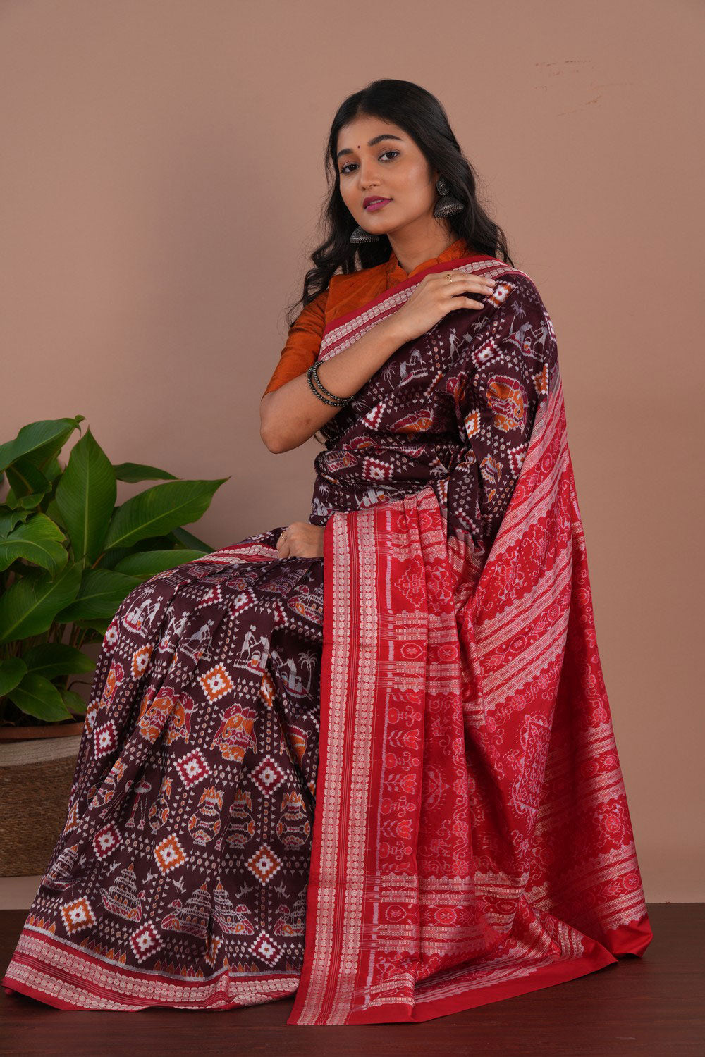 Image of Sambalpuri Silk Brown Saree