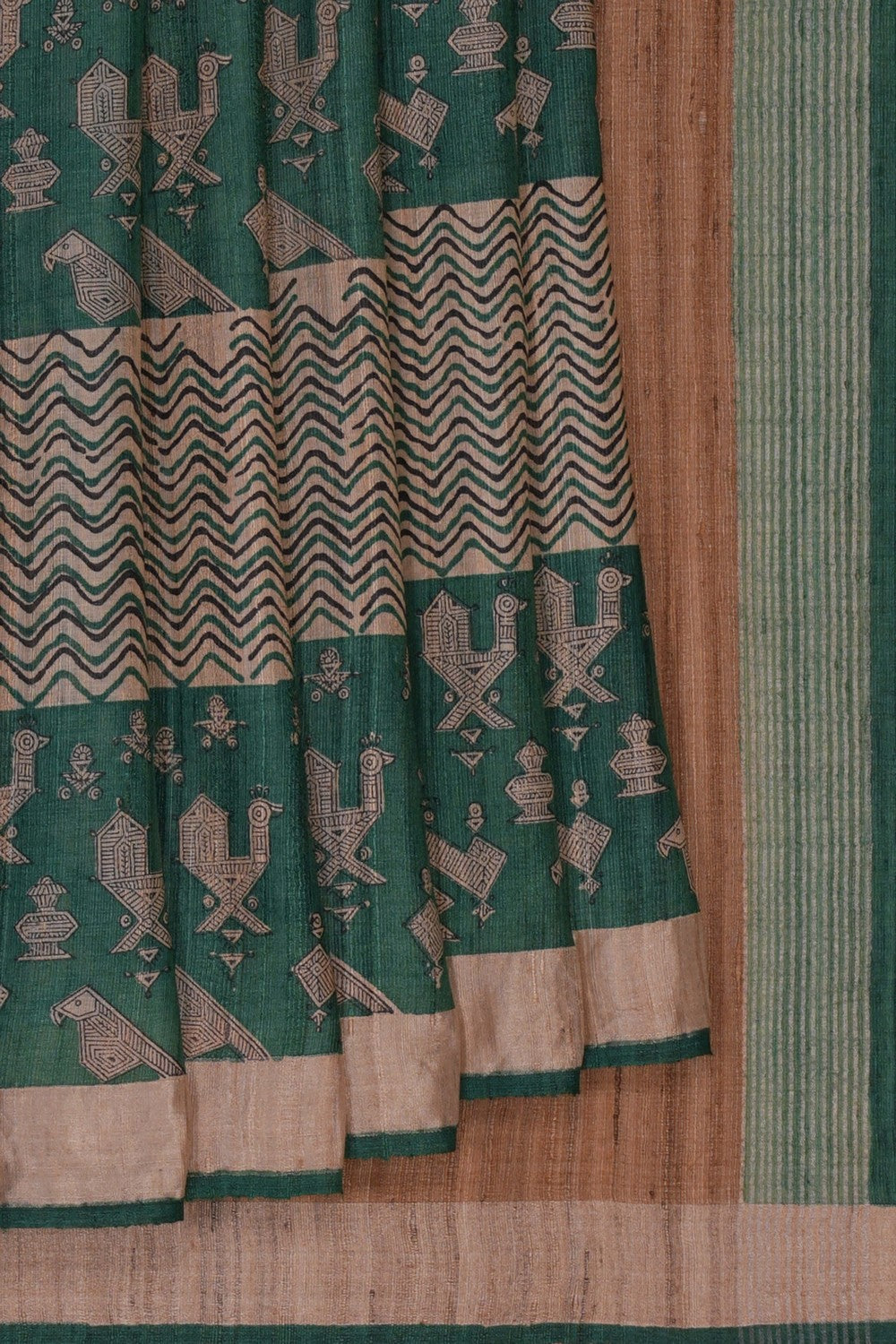 Image of Green Desi Tussar Silk Printed Saree