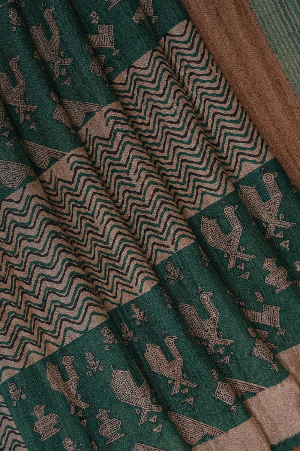 Image of Green Desi Tussar Silk Printed Saree