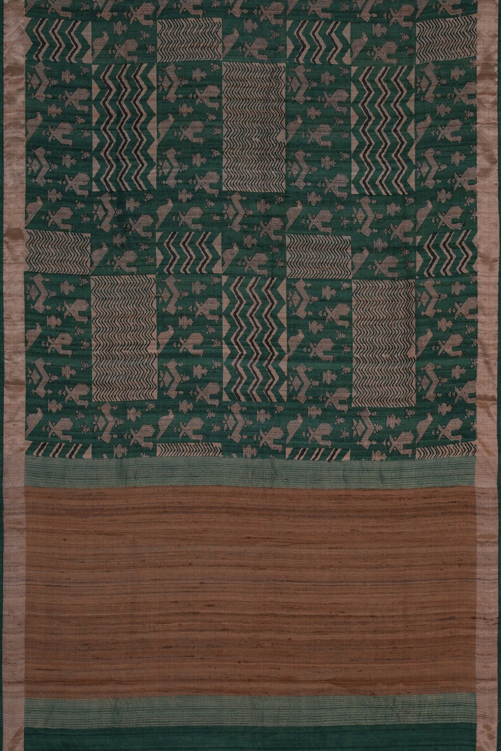 Image of Green Desi Tussar Silk Printed Saree