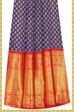 Collection of Kanchipattu Royal Blue Pavada Unstitched Set in a gallery layout