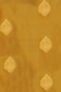 Collection of Kanchipuram Silk Fenugreek Mustard Saree in a gallery layout