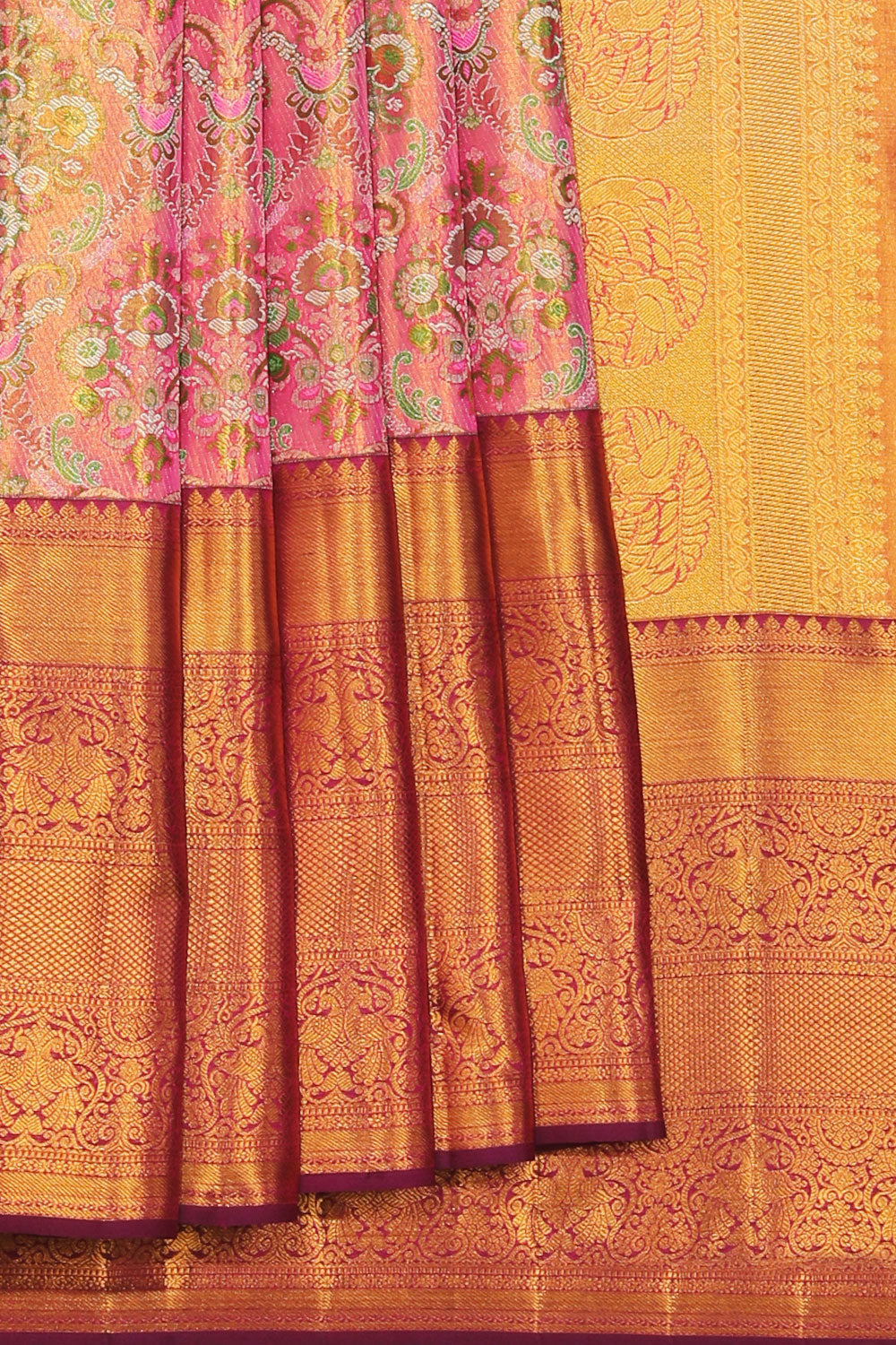 Kanchi Silk Tissue Brocade Pink Saree